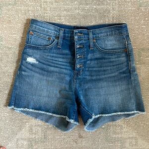 J Crew button up jean shorts with fray, size 26